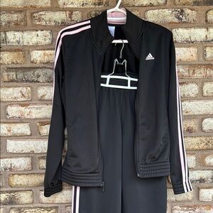 Adidas Black and Pink 3 Striped Track Suit